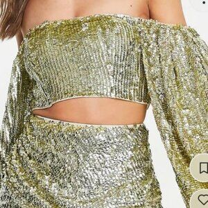 Off-shoulder Sequin Top